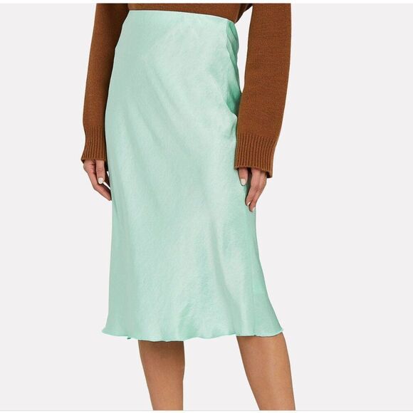 NANUSHKA Zarina Mint Washed Satin High Waist Circle Slip On Skirt Stretchy Waist